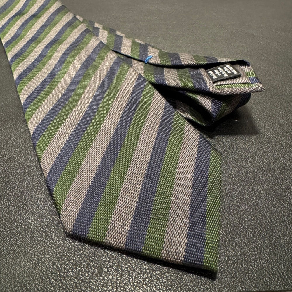 Vince Camuto Tie Green Blue Gray Striped Silk Handmade Necktie Business Knit
